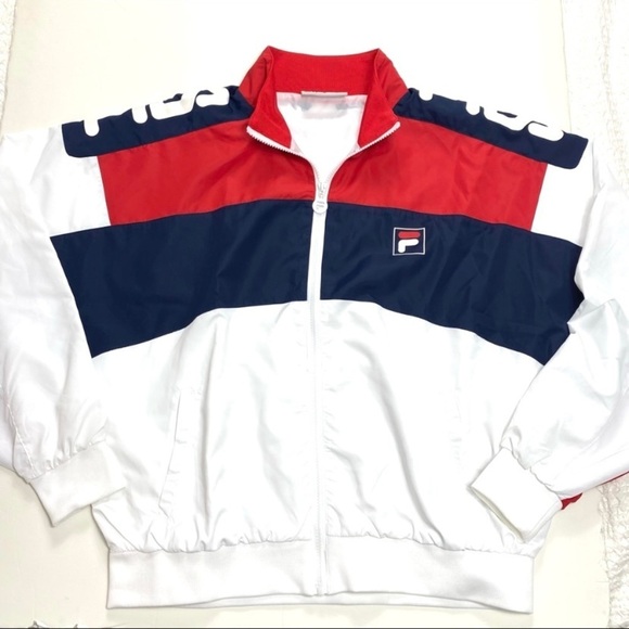 FILA Color-Block Large Logo Oversized Tennis Windbreaker Jacket In Blue, White - Picture 6 of 6